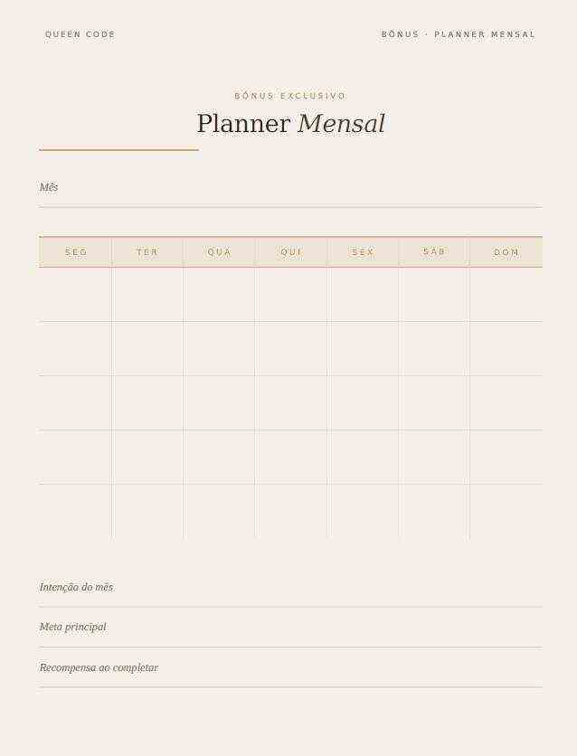 Planner mensal e extras